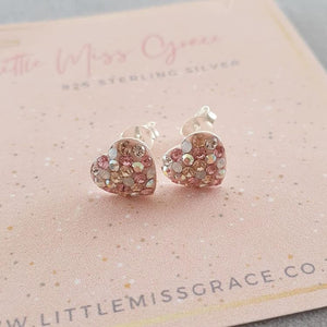 Children's silver crystal heart earrings