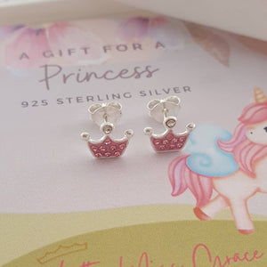 Children's silver crown earrings