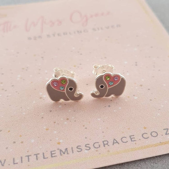 children's silver elephant earrings