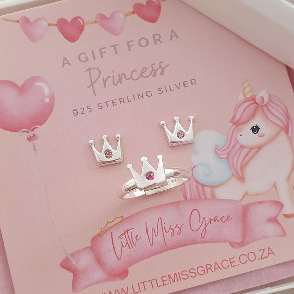 Children's crown earrings and ring