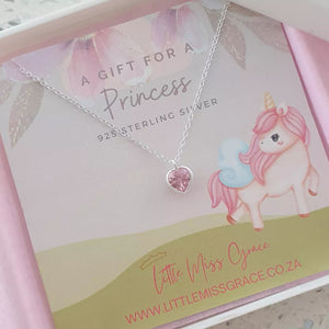 Children's pink CZ heart necklace