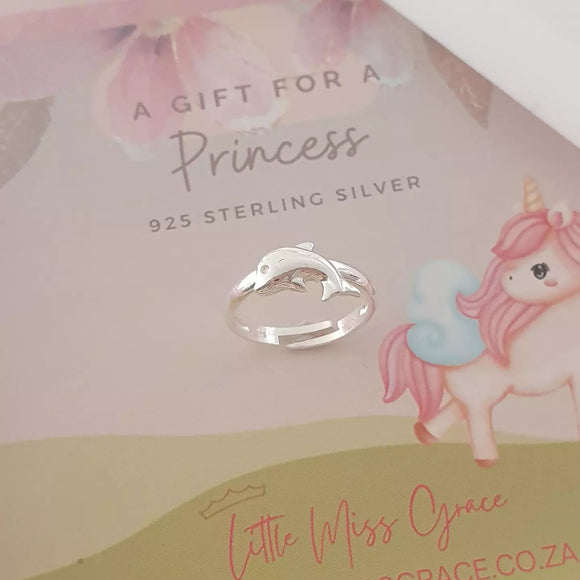 Silver dolphin ring for kids