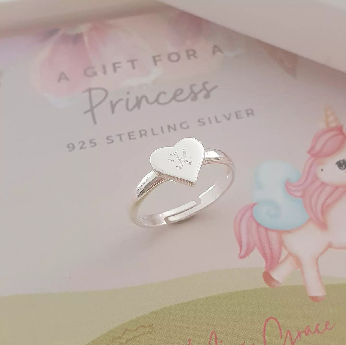 Children's Heart Signet Ring Personalized Adjustable Size – Little Miss ...
