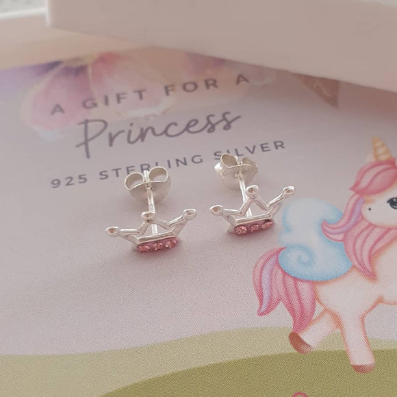 silver children's crown earrings