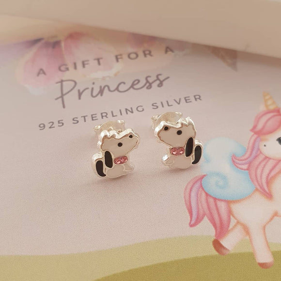 silver puppy earrings