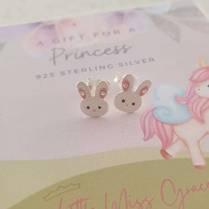 children's silver bunny rabbit earrings