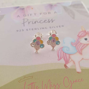 children's silver balloon birthday earrings