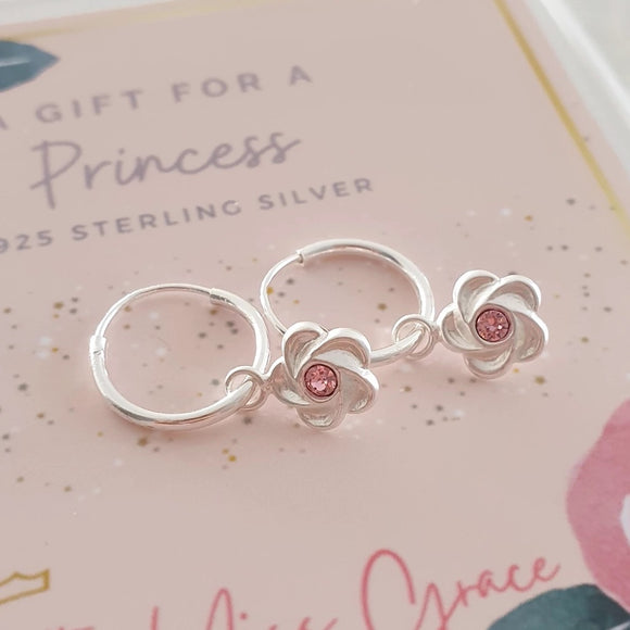 children's silver flower hoop earrings