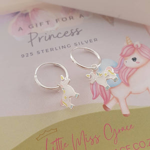 silver unicorn hoop earrings