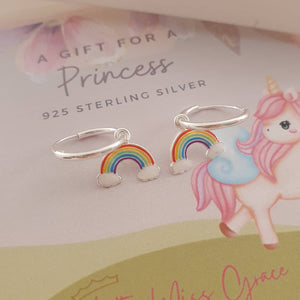 Children's silver hoop rainbow earrings