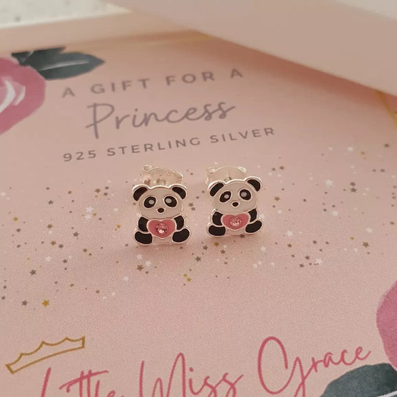 Children's silver panda earrings