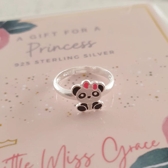 Children's silver panda bear ring