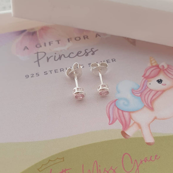 children's silver pink stud earrings