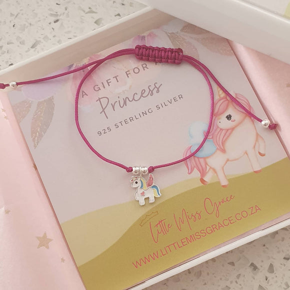 Children's silver unicorn cord bracelet