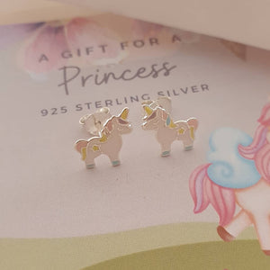 children's silver unicorn earrings