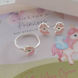 Children's unicorn earrings and ring