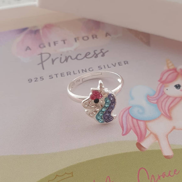 silver children's unicorn ring